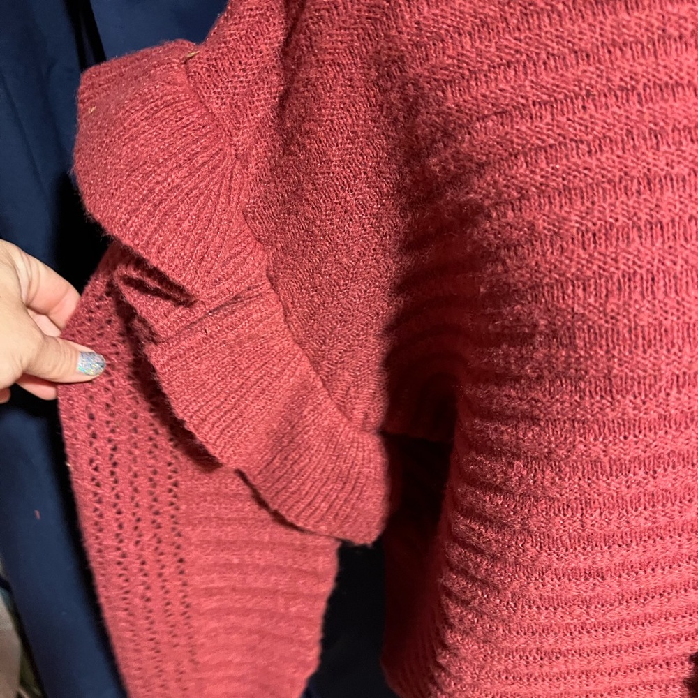 Mud Pie Ruffle Shoulder Raspberry Pink Sweater - Picture 2 of 5